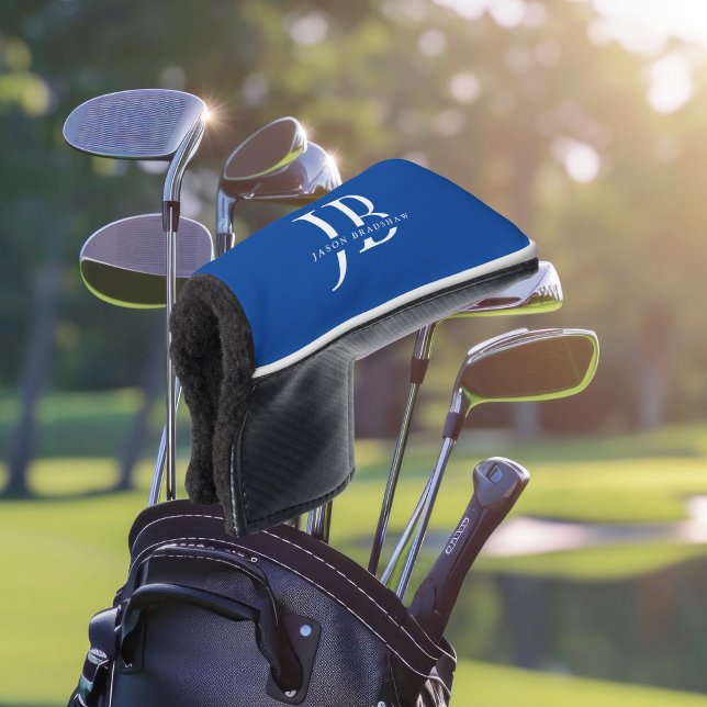 Classic Elegant Monogram und Name Blue Golf Headcover (Von Creator hochgeladen)