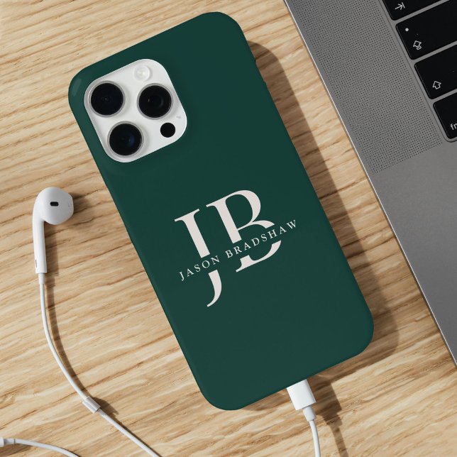 Classic Elegant Monogram und Name Dunkelgrün Case-Mate iPhone Hülle (Personalize with your name and monogram initials.)