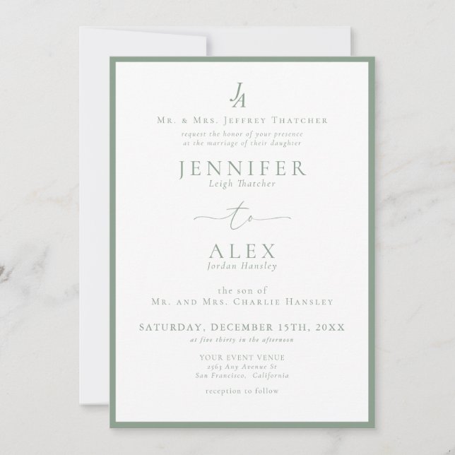 Classic Elegant Monogram Wedding Einladung (Vorderseite)