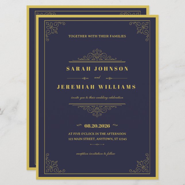 Classic Elegant navy-blue and Gold vintage Wedding (Vorne/Hinten)