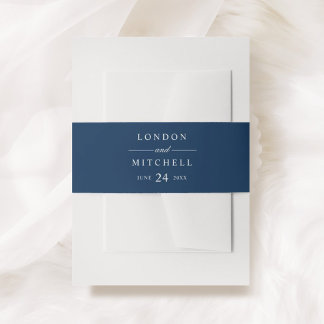 Classic Elegant Navy Blue Custom Wedding Monogram Einladungsbanderole