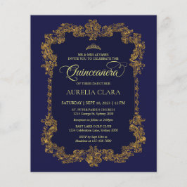 Classic Elegant Navy Blue Gold Quinceanera