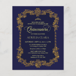 Classic Elegant Navy Blue Gold Quinceanera