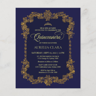 Classic Elegant Navy Blue Gold Quinceanera