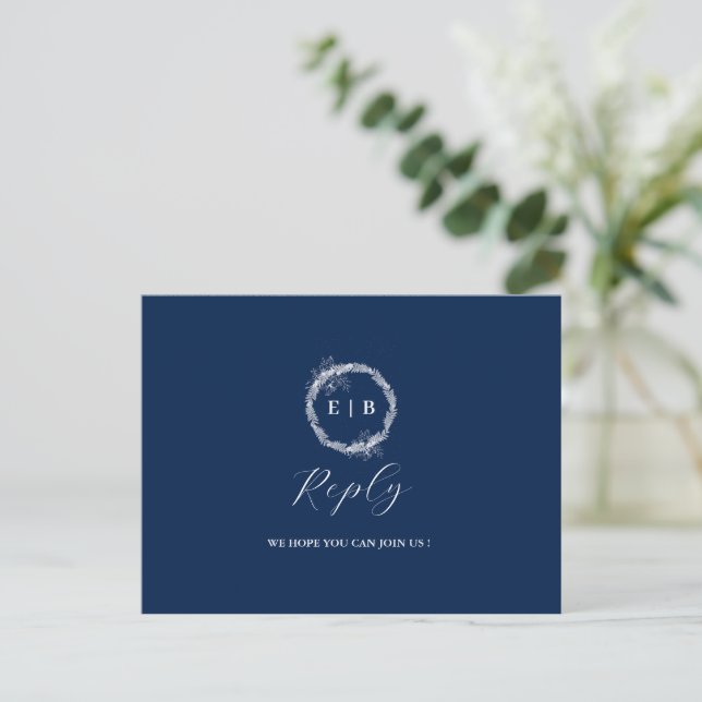 Classic Elegant Navy Blue Hochzeit RSVP Postcard Postkarte (Stehend Vorderseite)
