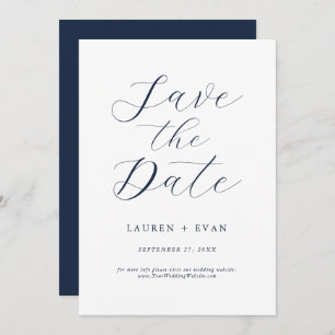 Classic Elegant Navy Blue Romantic Save the Date Einladung