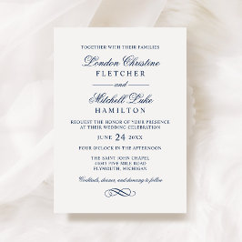 Classic Elegant Navy Blue Wedding Einladung
