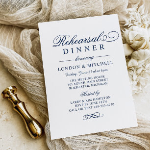 Classic Elegant Navy Blue Wedding Probe Dinner Einladung