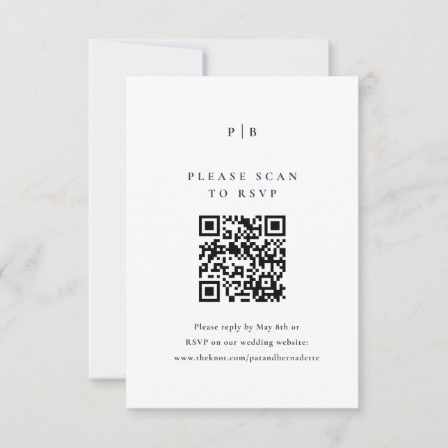 Classic Elegant Navy Blue Wedding QR Code RSVP Karte (Vorderseite)