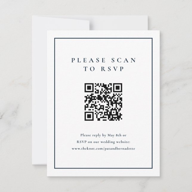 Classic Elegant Navy Blue Wedding QR Code RSVP Karte (Vorderseite)