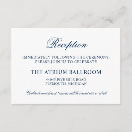 Classic Elegant Navy Blue Wedding Reception Begleitkarte