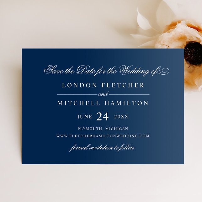 Classic Elegant Navy Blue Wedding Save The Date (Von Creator hochgeladen)