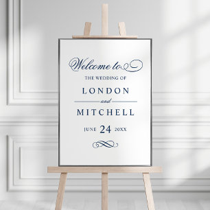 Classic Elegant Navy Blue Wedding Willkommen Poster