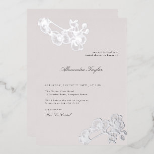 Classic Elegant Orchid Silver Floral Brautparty Folieneinladung