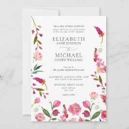 Classic Elegant Pink Watercolor Blume Hochzeit Einladung