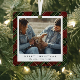 Classic Elegant Red & Green Christmas Couple Foto Ornament Aus Metall