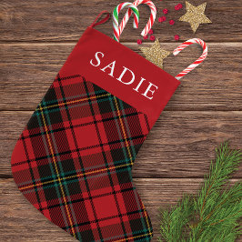Classic Elegant Red Tartan Holiday mit Namen Großer Weihnachtsstrumpf
