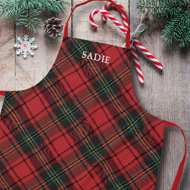 Classic Elegant Red Tartan Weihnachtsname Schürze