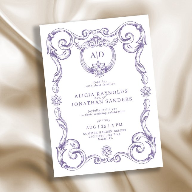 Classic elegant rococo lavender monogram wedding einladung (Von Creator hochgeladen)