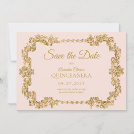 Classic Elegant Rosa Gold Frame Quinceanera Ankündigung