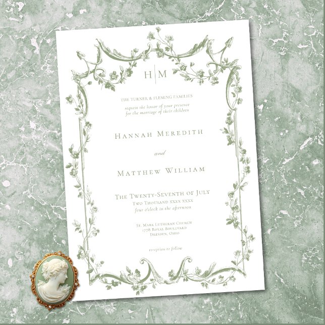 Classic Elegant Sage Green Delicate Floral Wedding Einladung (Classic Elegant Sage Green Delicate Floral Wedding Invitation)