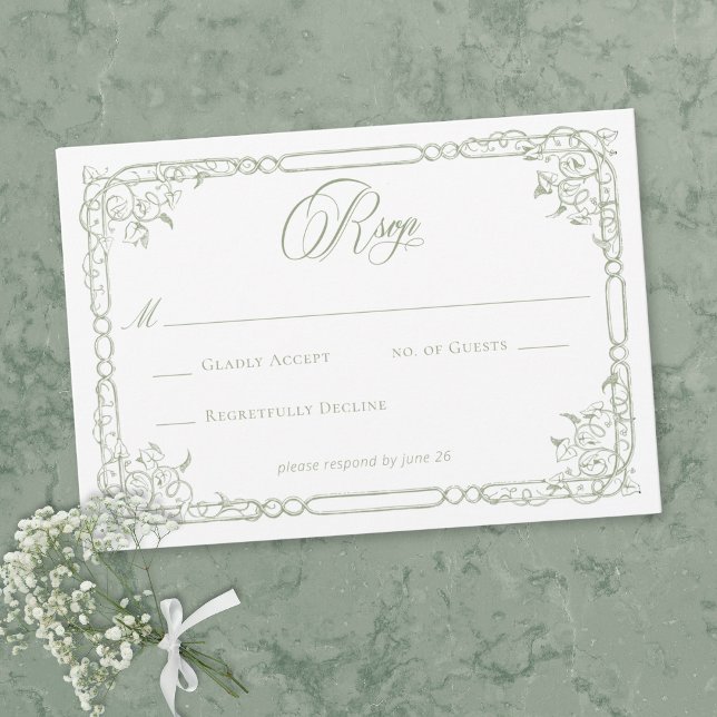 Classic Elegant Sage Green Floral Frame Wedding RSVP Karte (Classic Elegant Sage Green Floral Frame Wedding RSVP Card)