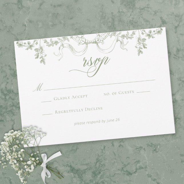 Classic Elegant Sage Green Floral Frame Wedding RSVP Karte (Von Creator hochgeladen)