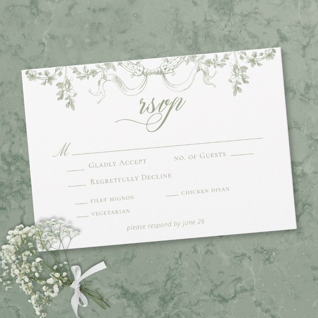 Classic Elegant Sage Green Floral Frame Wedding RSVP Karte (Von Creator hochgeladen)