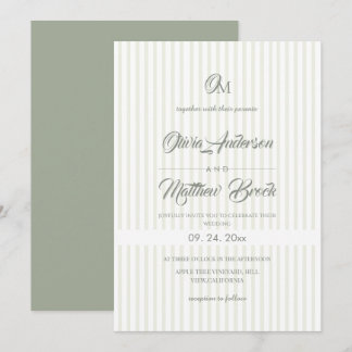 Classic Elegant⎮Sage Green Stripe Wedding Einladung