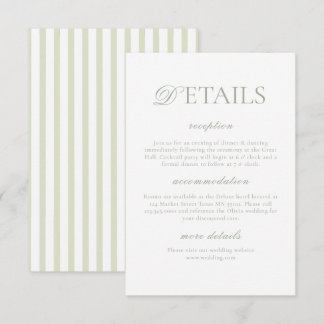Classic Elegant⎮Sage Green Striped Wedding Details Begleitkarte