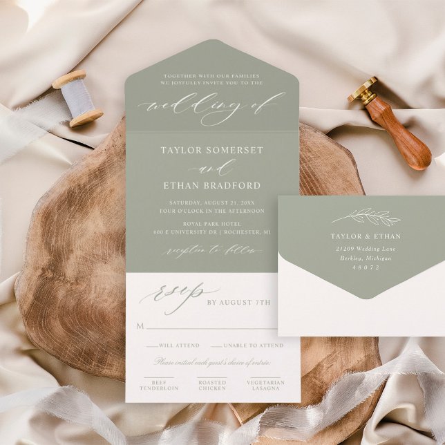 Classic Elegant Sage Green Wedding All In One Einladung (Von Creator hochgeladen)