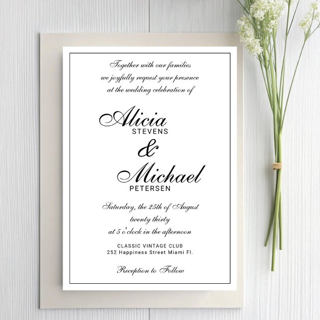 Classic elegant script black and white wedding einladung (Von Creator hochgeladen)