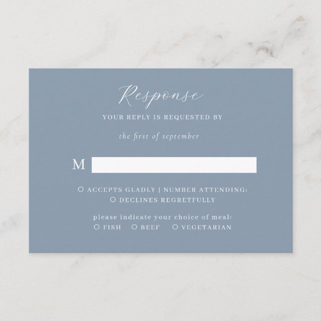 Classic Elegant Script Dusty Blue Wedding Rsvp Begleitkarte (Vorderseite)