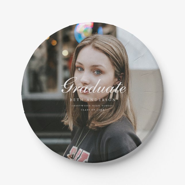 Classic Elegant Script Graduation Party Full Photo Pappteller (Vorderseite)