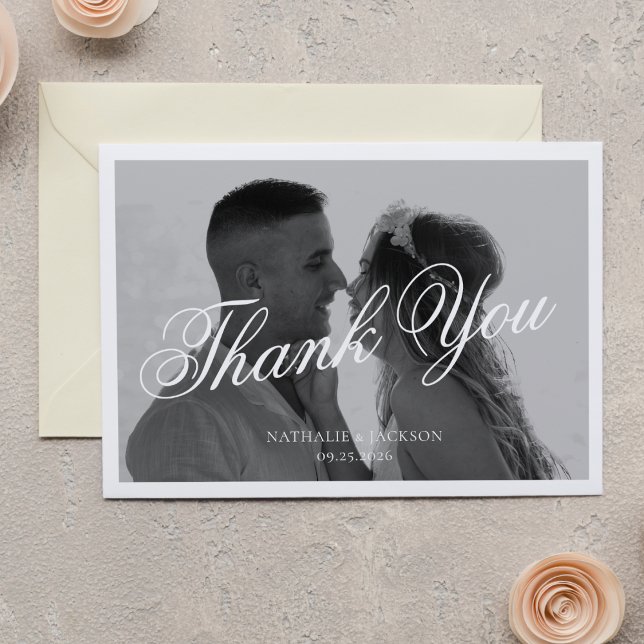 Classic Elegant Script Photo Wedding Dankeskarte (Von Creator hochgeladen)