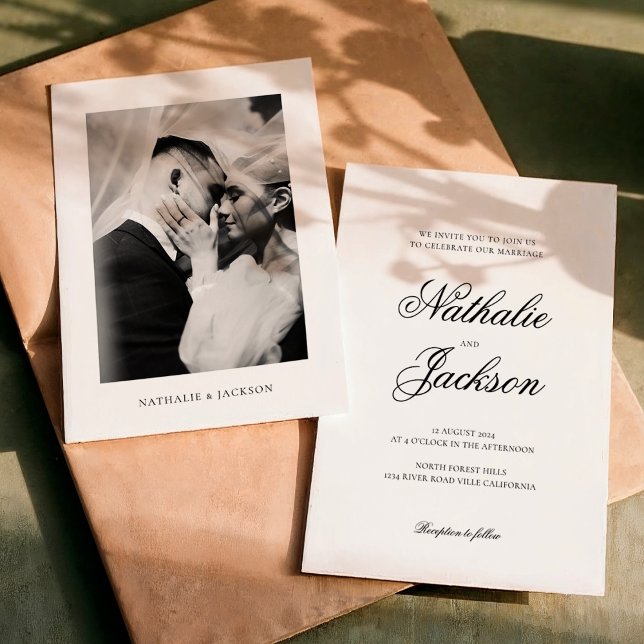 Classic Elegant Script Photo Wedding Einladung (Von Creator hochgeladen)