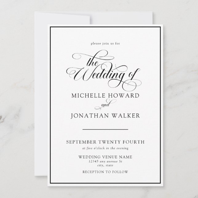 Classic Elegant Script QR Code Wedding Invitation Einladung (Vorderseite)