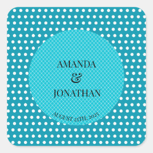 Classic Elegant Sea Blue Custom Wedding Names Quadratischer Aufkleber