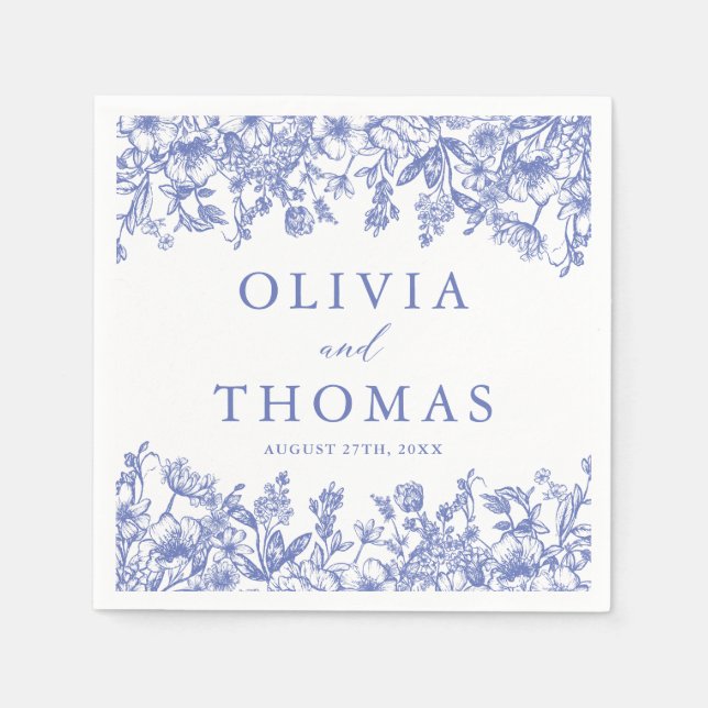 Classic Elegant Viktorianisch Blue Floral Wedding Serviette (Vorderseite)