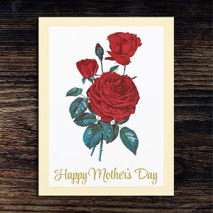 Classic Elegant Vintage Red Roses Mother's Day Postkarte