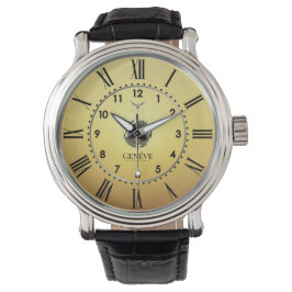 Classic Elegant Warm Gold Tone Roman Numeral Men's Armbanduhr