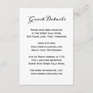 Classic Elegant Wedding Guest Hotel Details Karte