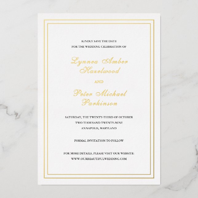 Classic Elegant Wedding Save the Date Folieneinladung (Vorderseite)