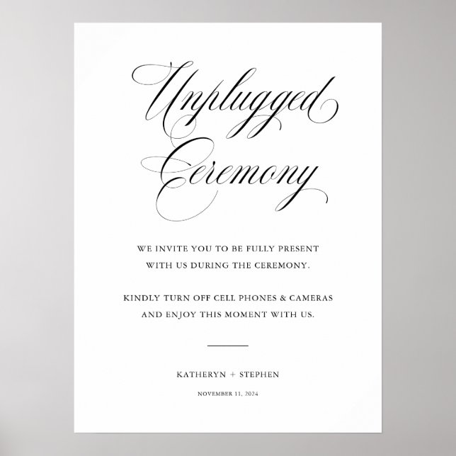 Classic Elegant Wedding Unplugged Zeremony Sign Poster (Vorne)