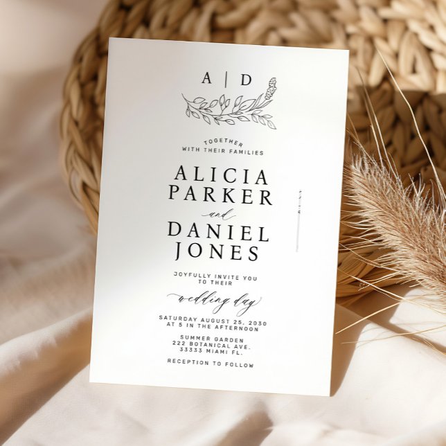 Classic elegant white black monogram wedding einladung (Von Creator hochgeladen)