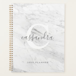 Classic Elegant White Monogram Marble Texture Planer