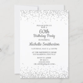 Classic Elegant White Silver Glitzer 60. Geburtsta Einladung
