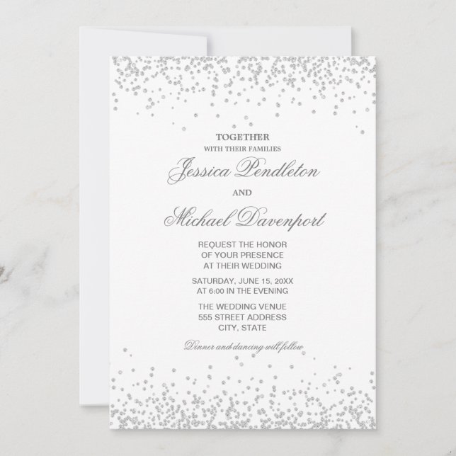 Classic Elegant White Silver Glitzer Wedding Einladung (Vorderseite)