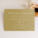 Classic Elegante Antique Gold Wedding Save The Date<br><div class="desc">Die formale Goldhochzeit bewahrt die schöne Typografie,  die ein traditionelles geblüht Kalligrafieschrift mit klassischer Blockschrift kombiniert. Der benutzerdefinierte Text kann für Ihren Hochzeitstag vollständig personalisiert werden. Bitte kaufen Sie unsere Classic Elegant Antique Gold Wedding Collection für die Koordination von Entwürfen.</div>