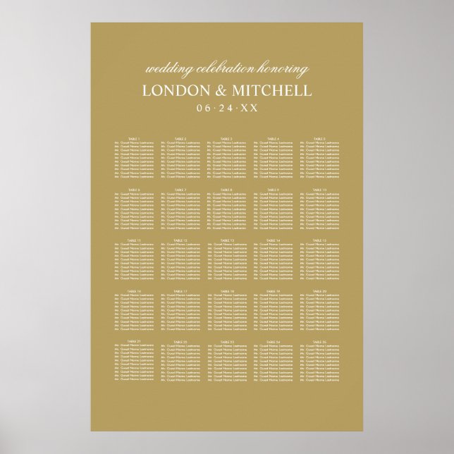 Classic Elegante Antique Gold Wedding Seating Poster (Vorne)